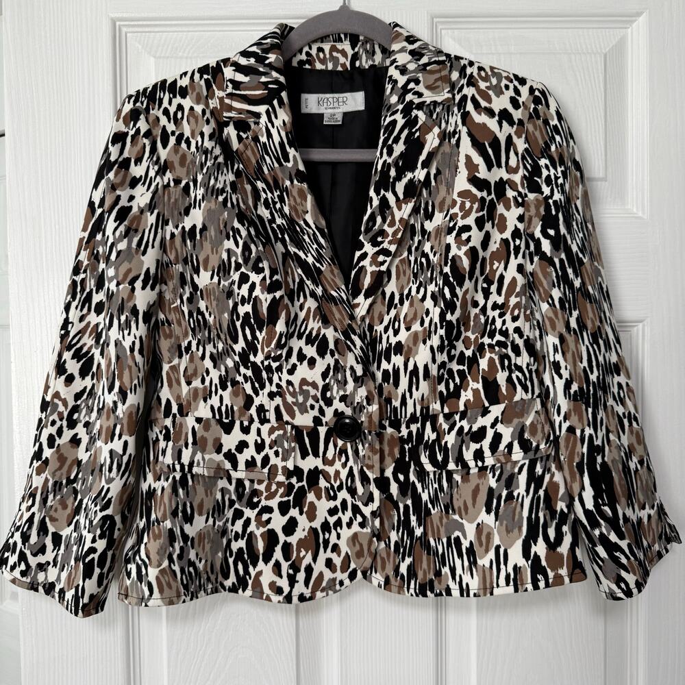 Kasper Separates Women's Leopard Print Single Button Blazer Jacket Size 2Petite